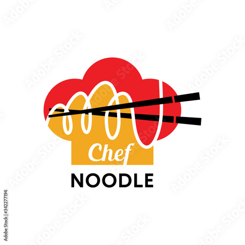 Chef Noodle Logo Design. Ramen Restaurant and Food Vector Icon Template.