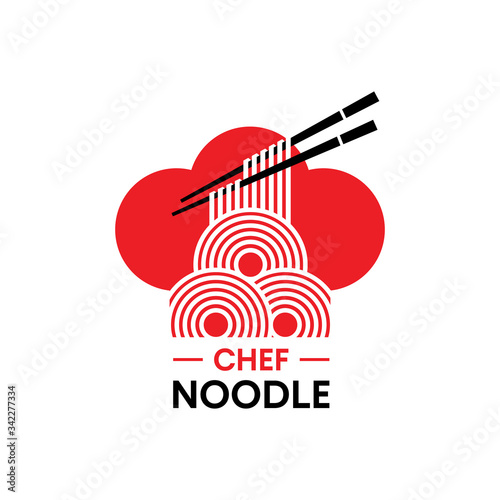 Chef Noodle Logo Design. Ramen Restaurant and Food Vector Icon Template.