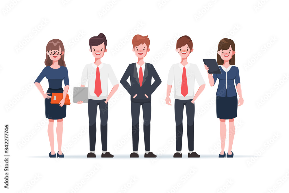 Fototapeta premium Businessman and businesswoman cartoon character on white background. Teamwork concept design. Flat vector illustration.