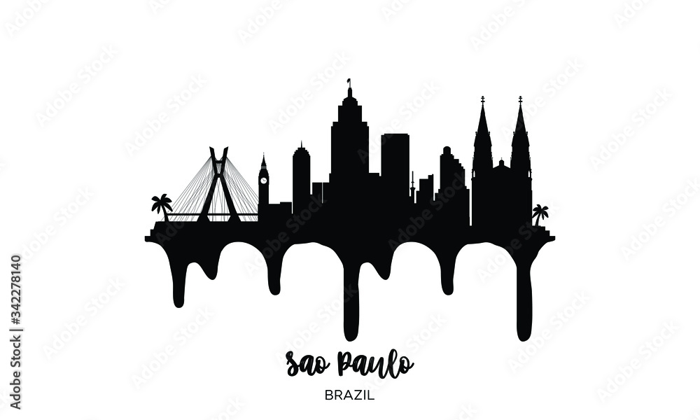 Sao Paulo Brazil black skyline silhouette vector illustration on white background with dripping ink effect.