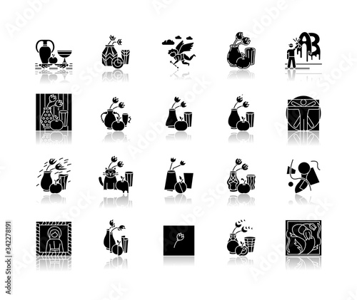 Art movements drop shadow black glyph icons set