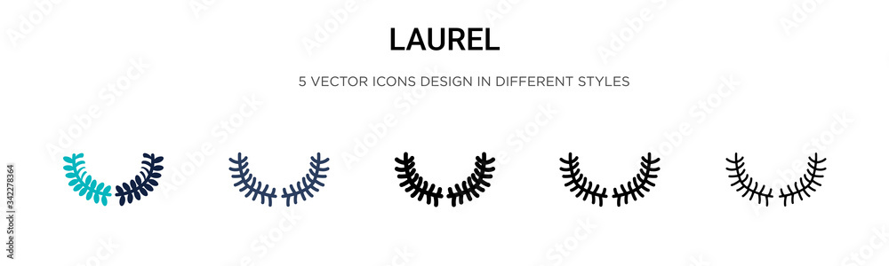 Laurel icon in filled, thin line, outline and stroke style. Vector illustration of two colored and black laurel vector icons designs can be used for mobile, ui, web
