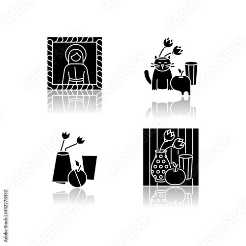 Art movements drop shadow black glyph icons set