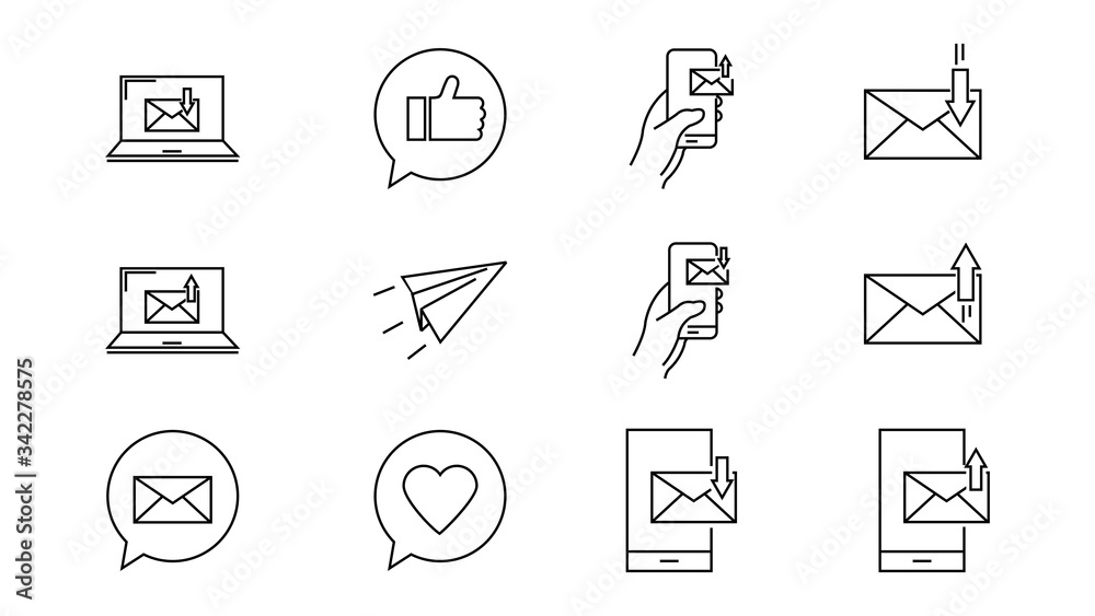 Message and Mail line icons on white background.vector illustration