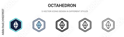 Octahedron icon in filled, thin line, outline and stroke style. Vector illustration of two colored and black octahedron vector icons designs can be used for mobile, ui, web