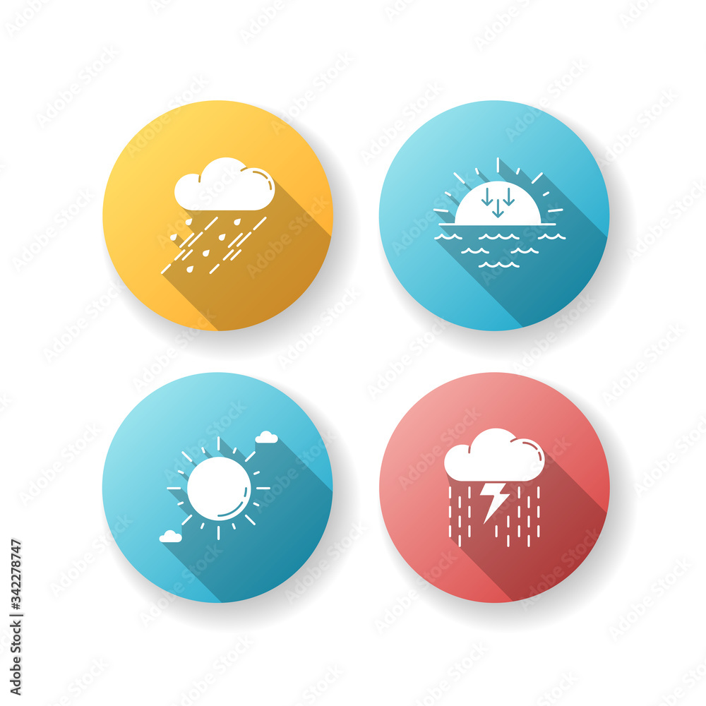 Daytime and nighttime forecast flat design long shadow glyph icons set Daytime and nighttime forecast flat design long shadow glyph icons set