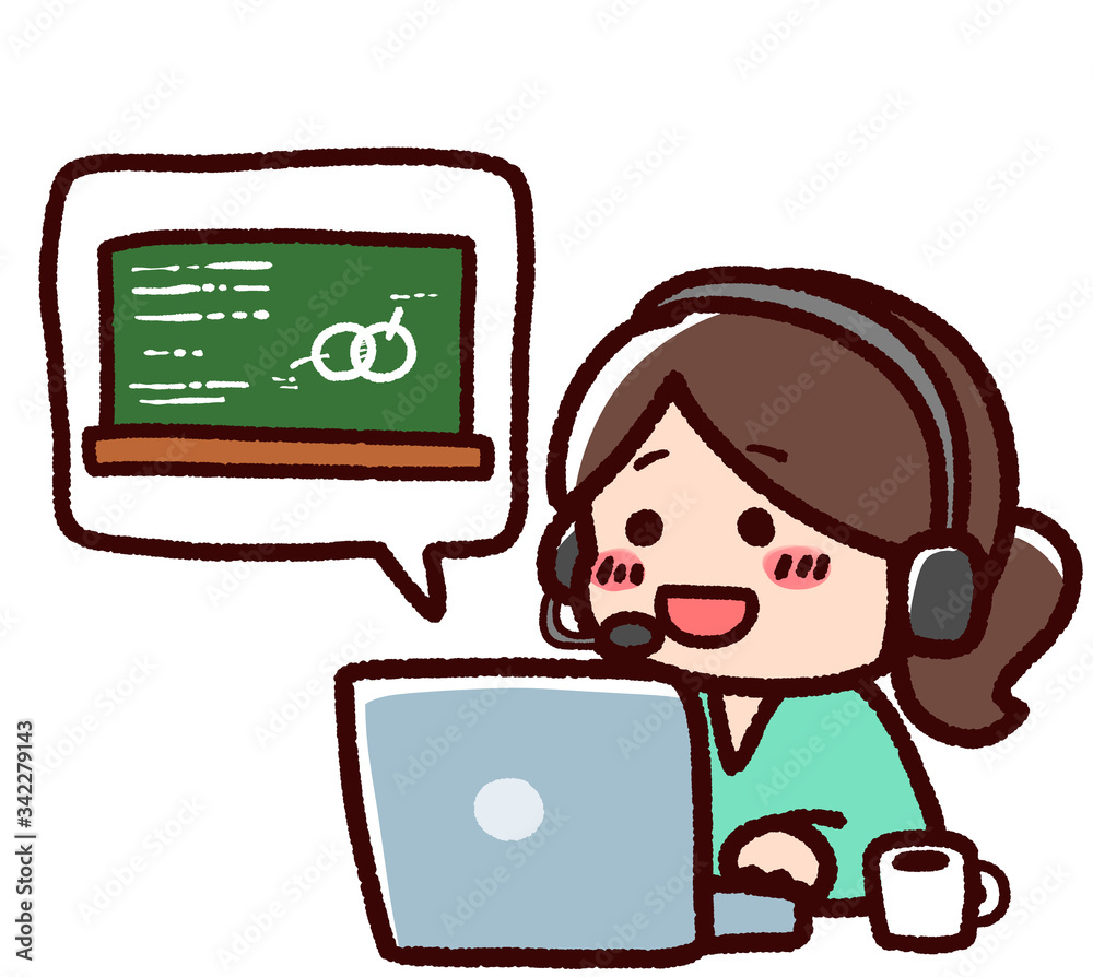 オンライン授業を受ける女性 ヘッドセット オンライン授業を受ける女性 ヘッドセット