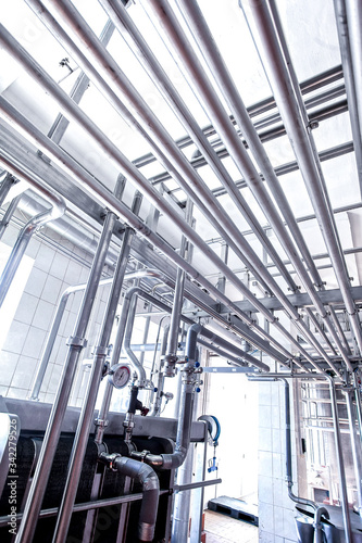 lot of stainless pipes in factory