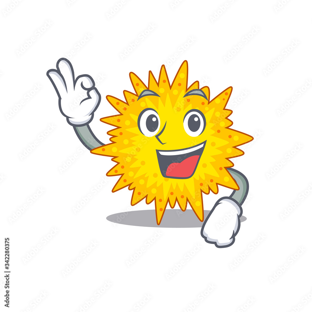 Mycoplasma mascot design style with an Okay gesture finger