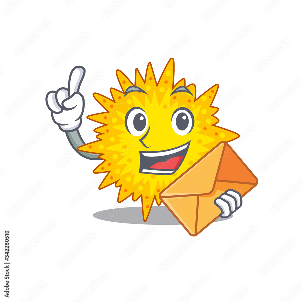 Happy mycoplasma mascot design concept with brown envelope Happy mycoplasma mascot design concept with brown envelope