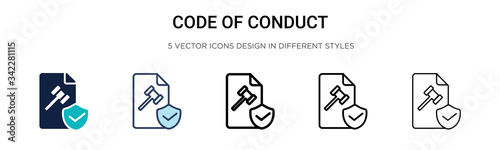 Code of conduct icon in filled, thin line, outline and stroke style. Vector illustration of two colored and black code of conduct vector icons designs can be used for mobile, ui, web