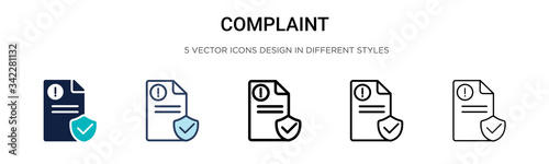 Complaint icon in filled, thin line, outline and stroke style. Vector illustration of two colored and black complaint vector icons designs can be used for mobile, ui, web