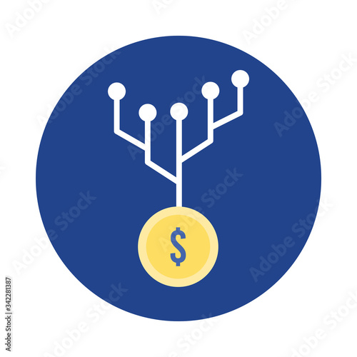 coin money dollar with electric circuit block and flat style icon