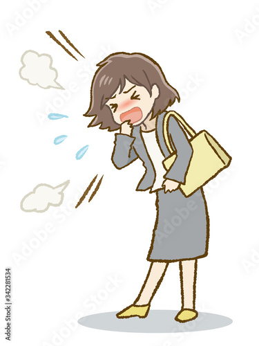 スーツを着た女性　咳が止まらない
