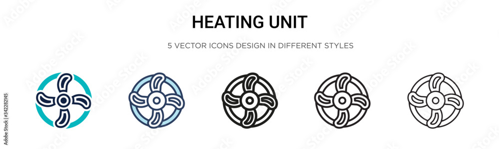 Heating unit icon in filled, thin line, outline and stroke style. Vector illustration of two colored and black heating unit vector icons designs can be used for mobile, ui, web