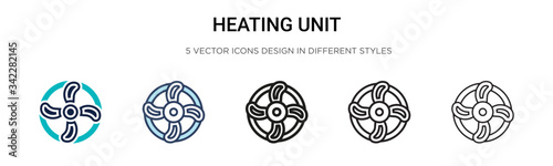 Heating unit icon in filled, thin line, outline and stroke style. Vector illustration of two colored and black heating unit vector icons designs can be used for mobile, ui, web