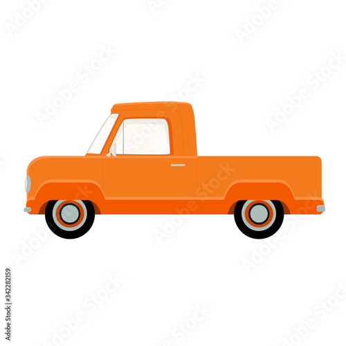 Orange pickup truck isolated white background