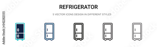 Refrigerator icon in filled, thin line, outline and stroke style. Vector illustration of two colored and black refrigerator vector icons designs can be used for mobile, ui, web