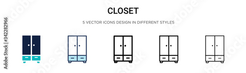 Closet icon in filled, thin line, outline and stroke style. Vector illustration of two colored and black closet vector icons designs can be used for mobile, ui, web photo