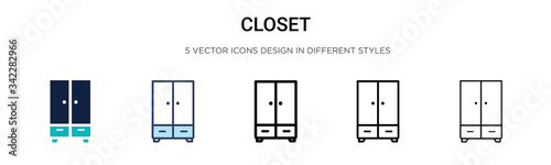 Closet icon in filled, thin line, outline and stroke style. Vector illustration of two colored and black closet vector icons designs can be used for mobile, ui, web