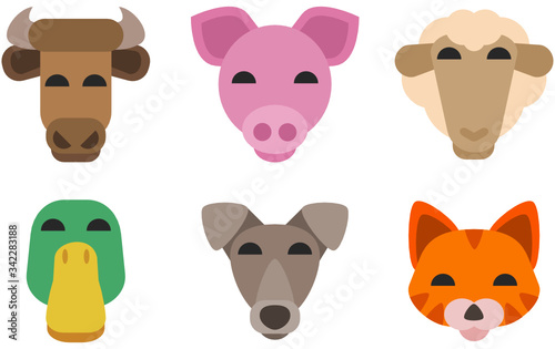 Collection de têtes d'animaux (flat design)