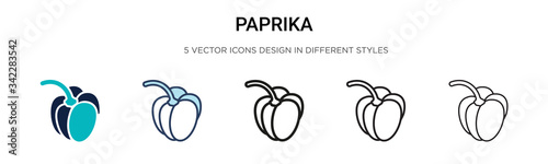 Paprika icon in filled, thin line, outline and stroke style. Vector illustration of two colored and black paprika vector icons designs can be used for mobile, ui, web