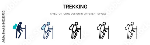 Trekking icon in filled, thin line, outline and stroke style. Vector illustration of two colored and black trekking vector icons designs can be used for mobile, ui, web