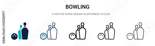 Bowling icon in filled, thin line, outline and stroke style. Vector illustration of two colored and black bowling vector icons designs can be used for mobile, ui, web