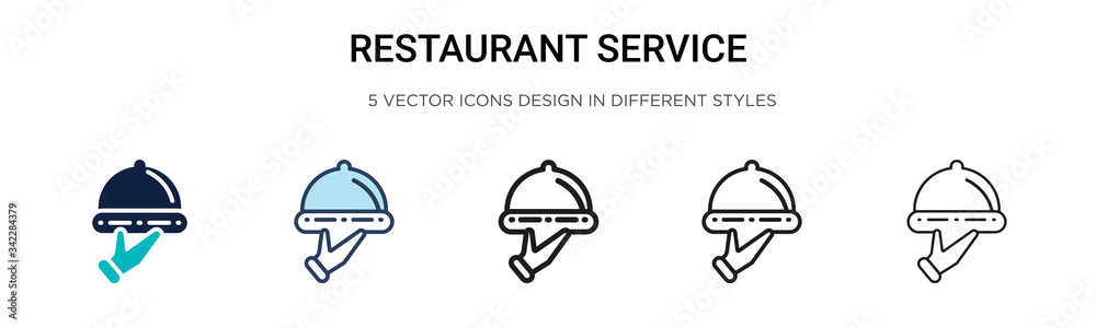 Fototapeta premium Restaurant service icon in filled, thin line, outline and stroke style. Vector illustration of two colored and black restaurant service vector icons designs can be used for mobile, ui, web