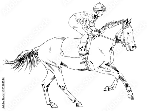  a galloping horse painted with ink by hand on a white background