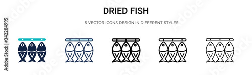 Dried fish icon in filled, thin line, outline and stroke style. Vector illustration of two colored and black dried fish vector icons designs can be used for mobile, ui, web