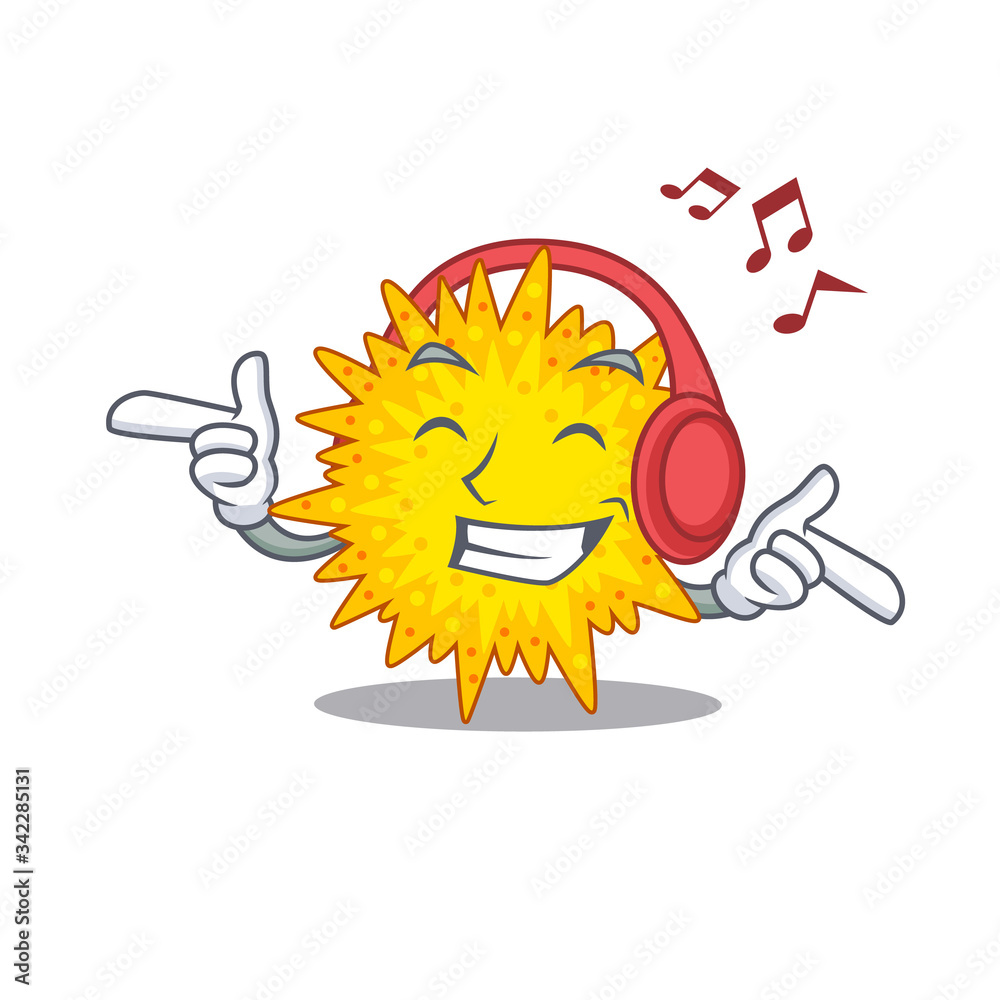 Fototapeta premium Mycoplasma in Cartoon design concept listening music