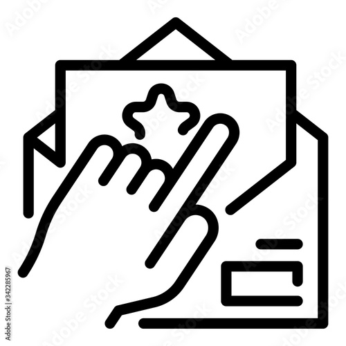 Open envelope and finger icon. Outline open envelope and finger vector icon for web design isolated on white background