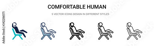 Comfortable human icon in filled, thin line, outline and stroke style. Vector illustration of two colored and black comfortable human vector icons designs can be used for mobile, ui, web