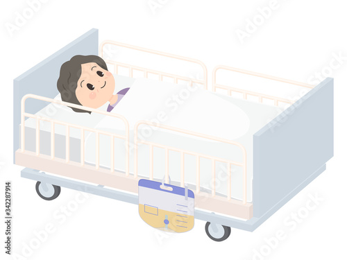 バルーン_導尿のイラスト_ベッド_女性