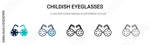 Childish eyeglasses icon in filled, thin line, outline and stroke style. Vector illustration of two colored and black childish eyeglasses vector icons designs can be used for mobile, ui, web