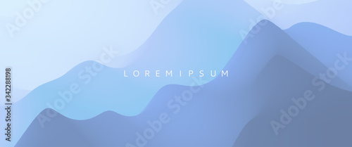 Blue abstract background. Realistic landscape with waves. Cover design template. 3d vector illustration.