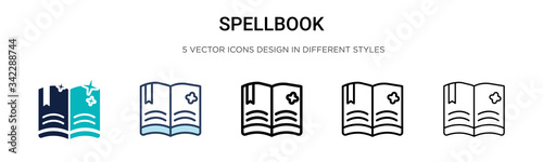 Spellbook icon in filled, thin line, outline and stroke style. Vector illustration of two colored and black spellbook vector icons designs can be used for mobile, ui, web