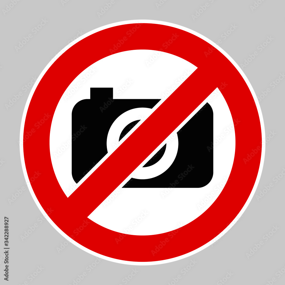 Prohibition sign no photo camera allowed - Vector high quality flat style pictogram illustration isolated on white background Prohibition sign no photo camera allowed - Vector high quality flat style pictogram illustration isolated on white background