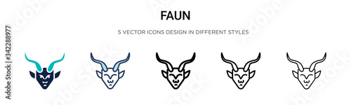 Faun icon in filled, thin line, outline and stroke style. Vector illustration of two colored and black faun vector icons designs can be used for mobile, ui, web