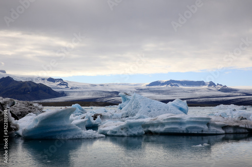Jokulsarlon   Iceland - August 29  2017  Ice formations and icebergs in Glacier Lagoon  Iceland  Europe
