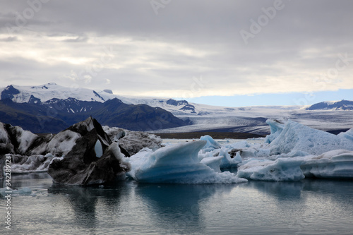 Jokulsarlon / Iceland - August 29, 2017: Ice formations and icebergs in Glacier Lagoon, Iceland, Europe © PaoloGiovanni