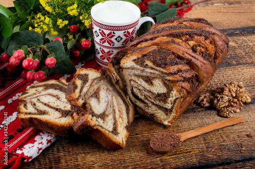 Fotografie Cozonac or Kozunak, is a type of Stollen, or sweet leavened bread, traditional to Romania and Bulgaria