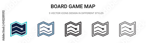 Board game map icon in filled, thin line, outline and stroke style. Vector illustration of two colored and black board game map vector icons designs can be used for mobile, ui, web