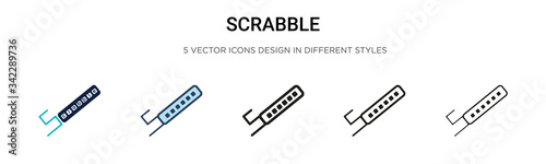 Scrabble icon in filled, thin line, outline and stroke style. Vector illustration of two colored and black scrabble vector icons designs can be used for mobile, ui, web