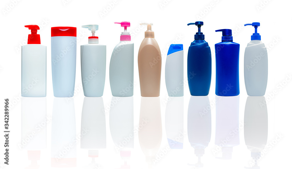 Shampoo and hair conditioner plastic bottle and dispenser pump. Cosmetic bottle isolated. Body soap and shower gel packaging. Liquid soap bottle. Body lotion container. Body care and beauty products. Shampoo and hair conditioner plastic bottle and dispenser pump. Cosmetic bottle isolated. Body soap and shower gel packaging. Liquid soap bottle. Body lotion container. Body care and beauty products.