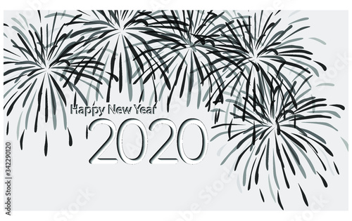 happy new year 2020 background design fireworks simple with paper cut style white background