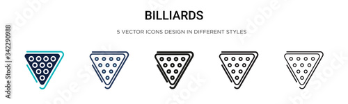 Billiards icon in filled, thin line, outline and stroke style. Vector illustration of two colored and black billiards vector icons designs can be used for mobile, ui, web