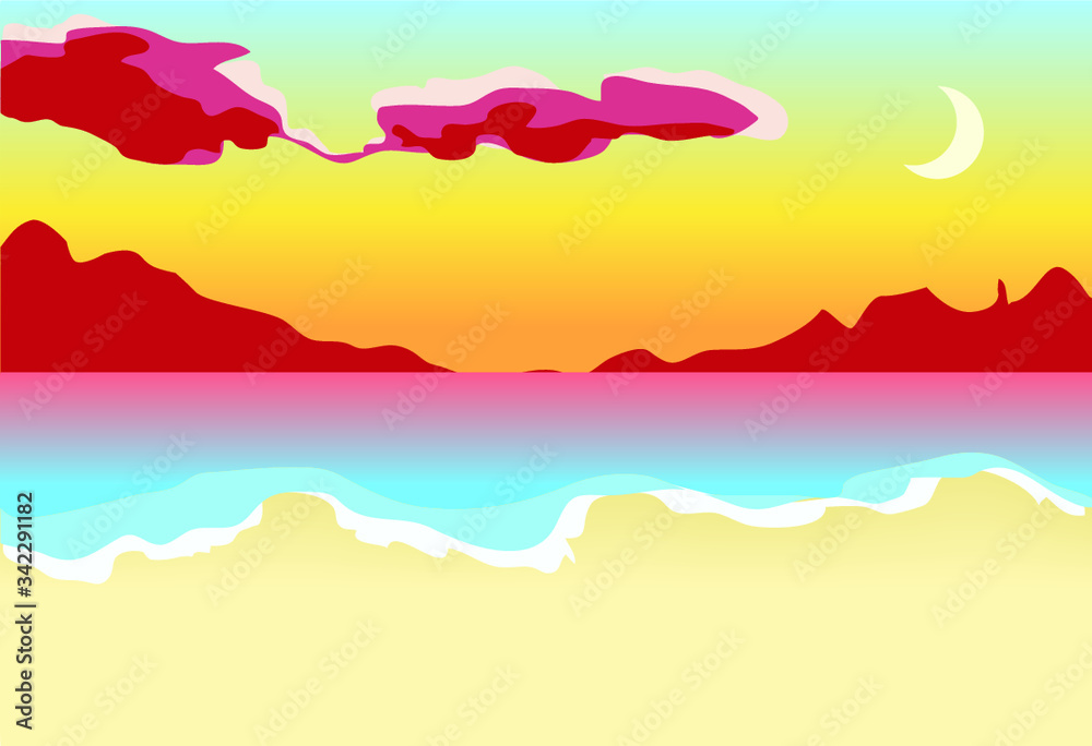 exotic panorama landscape sunset sky sun hot summer day beach ocean sea pink clouds romantic 