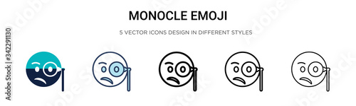 Monocle emoji icon in filled, thin line, outline and stroke style. Vector illustration of two colored and black monocle emoji vector icons designs can be used for mobile, ui, web